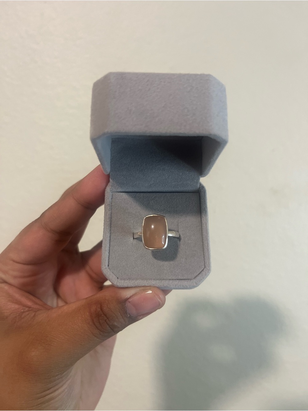 S925 Sterling Silver Peach Moonstone Ring